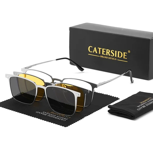 Imagen 1 del producto Caterside nuevas gafas de sol polarizadas con montura metálica para hombre y mujer, conjunto de gafas de sol con múltiples lentes de succión magnética, gafas 3 en 1 UV400