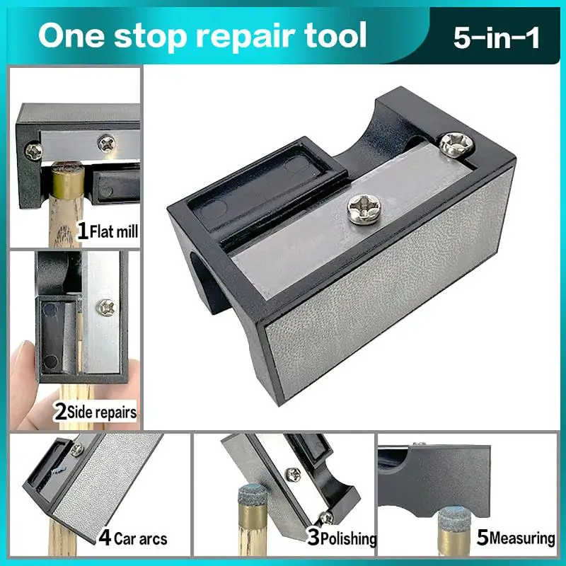 Pool Cue Repair Tool 6 in 1 Multifunctional Billiard Equipment With Leather Head Tip Shaper For Club Family Use view 3
