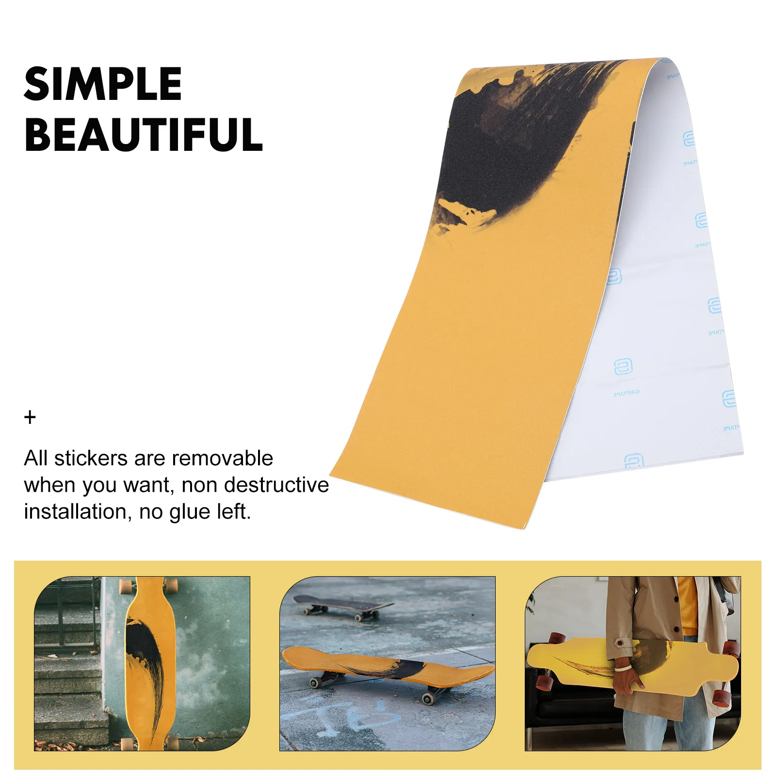 

1pc Skateboard Sandpaper Scooter Decal Decorative Longboard Grip Tape Non-Slip Removable Sticker Durable Wear Resistant Scooter