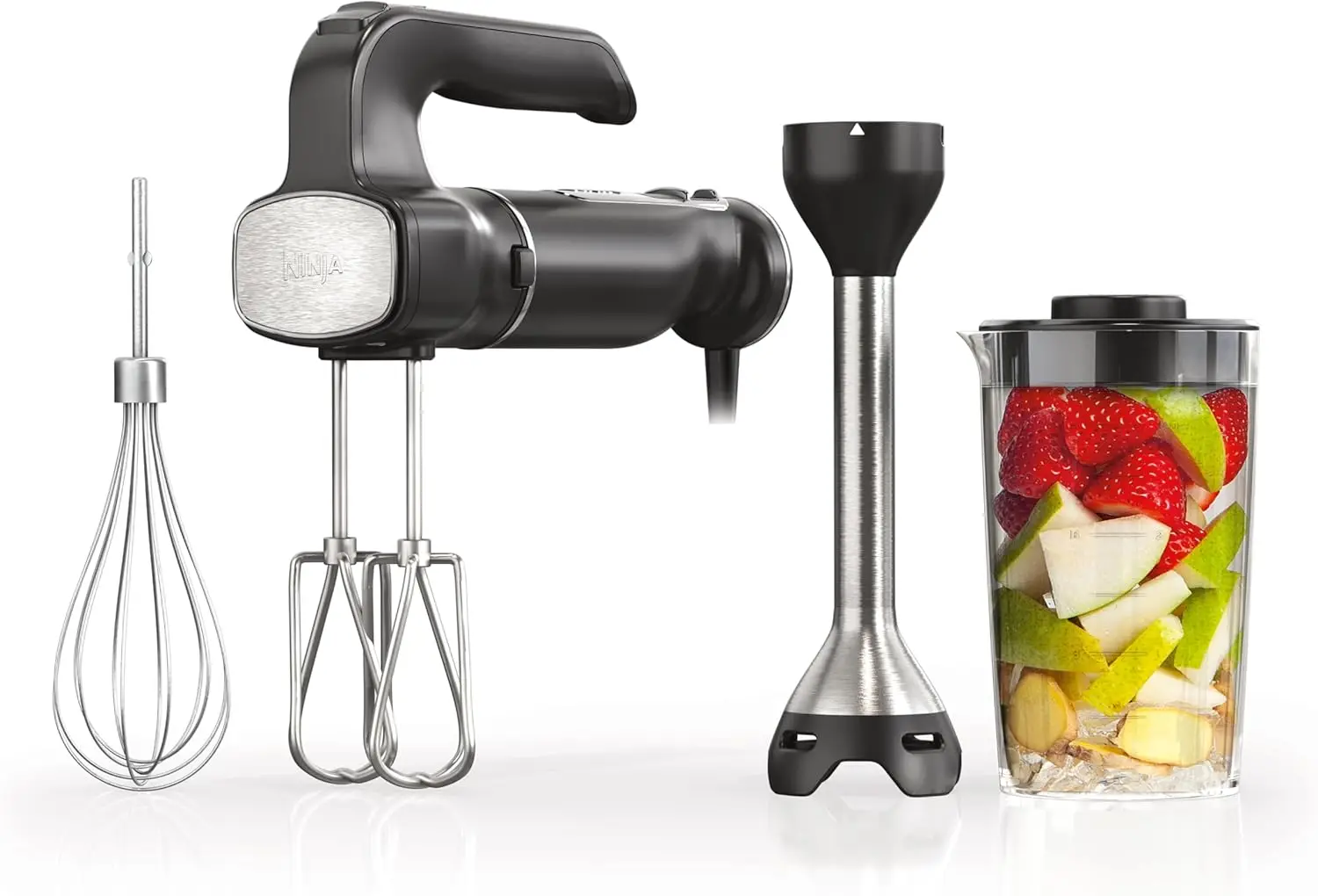 750W Hand Mixer & Immersion Blender Combo with Whisk, Beaters & 3-Cup Vessel for Versatile Kitchen Use
