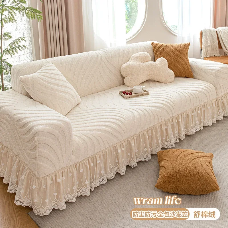 Luxury Jacquard Sofa Cover with Ruffle Non-Slip Dustproof for 1-4 Seater Sofa Machine Washable All-Season Home Decorations M060