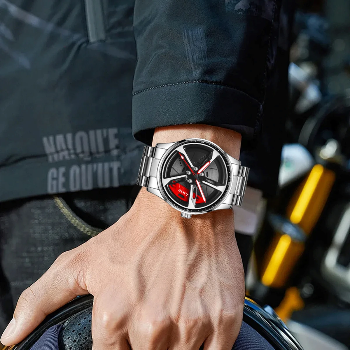 LIGE Unique Creative Quartz Man Watch Steel Band Casual Sports Waterproof Luminous Rotating Wheel Dial Watches for Men Gifts Box view 6