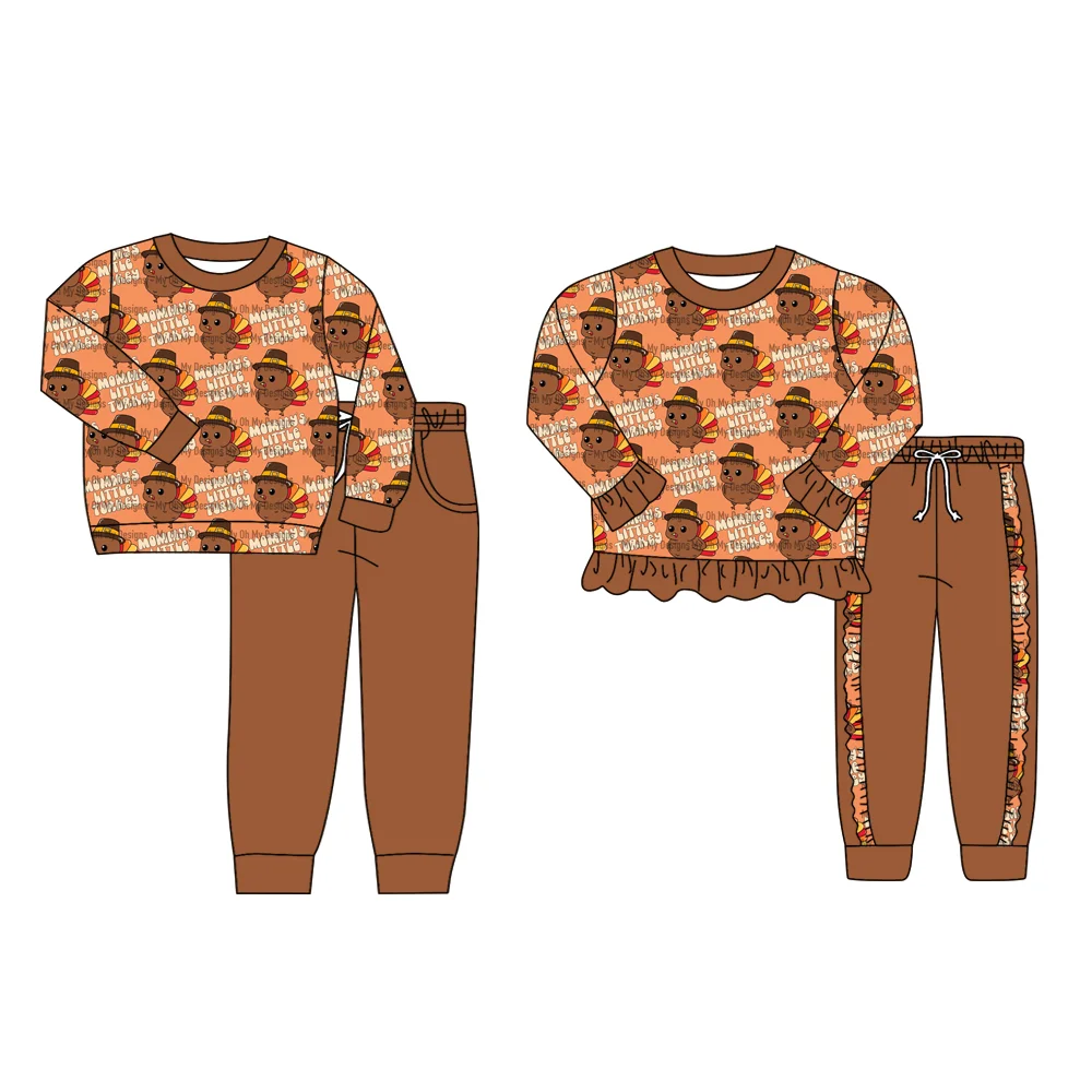 

Thanksgiving Day Collection Baby Set Cartoon Turkey Long Sleeve Long Pants Set Kid Two-piece Sets Wholesale Toddler Baby Clothes