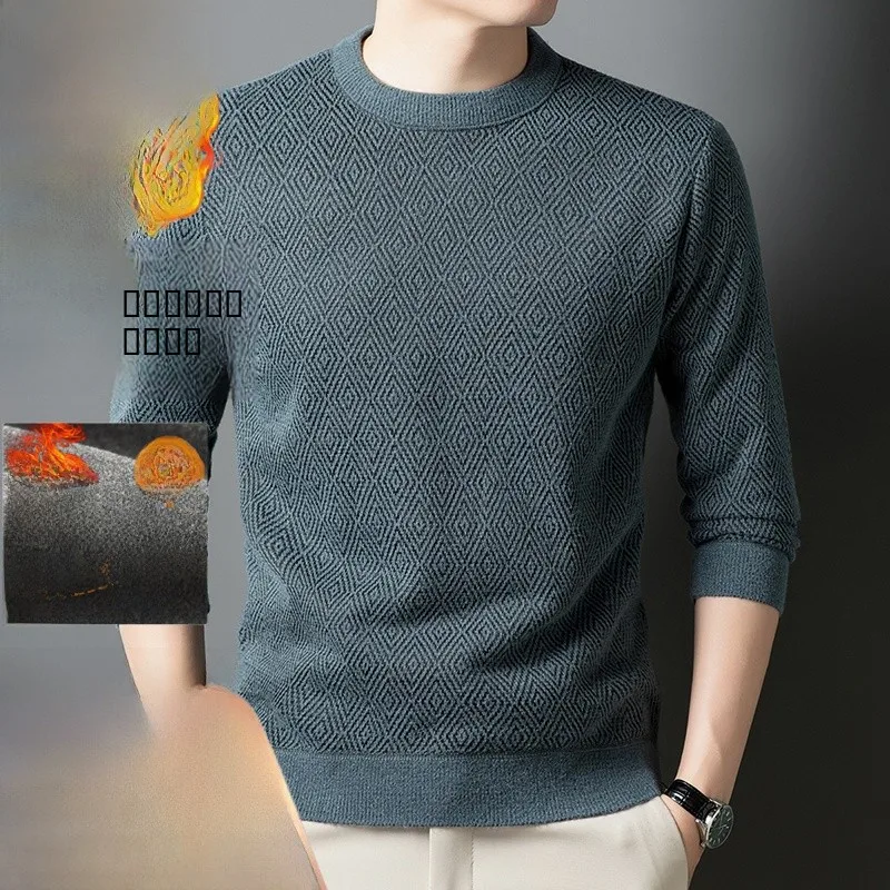 

Men's Winter Thiened Fce Lined Knitted Sweater f High Collar Tassel Faionable Warm Crew Ne Pullover Base irt