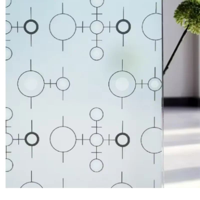 Self Adhesive Frosted Window Film, Modern Geometric Circle Line Pattern Privacy Glass Sticker, Anti UV Waterproof Removable Deco