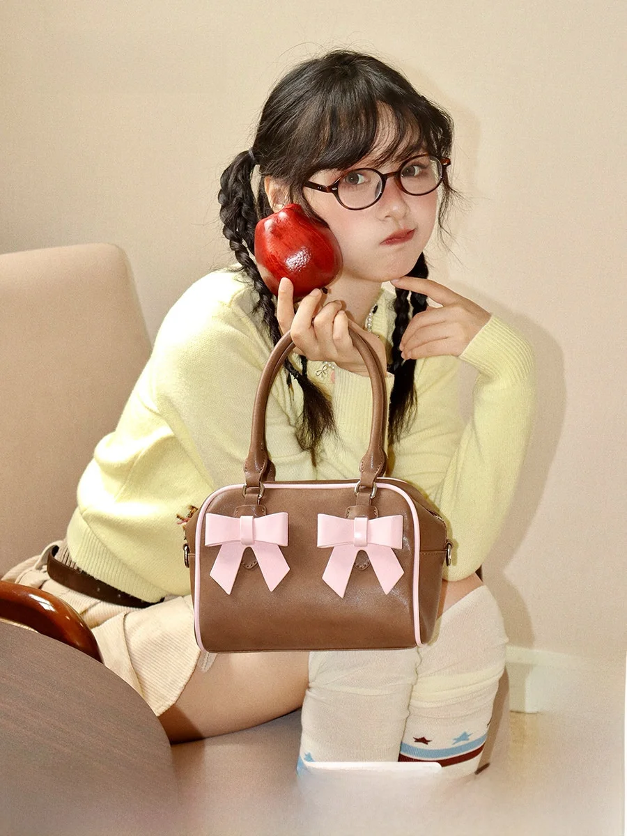 

Lush Heart Sweet Boston Bag Women's Handbag Korean Style Single Shoulder Crossbody Bag Elegant Soft Leather Fashion Bag