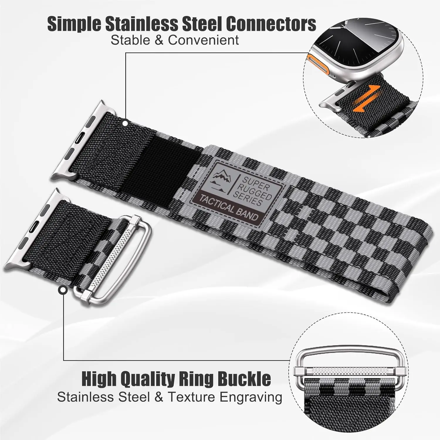 Super Rugged-Nylon Watch Band for Apple Watch Ultra2 Band 49mm 45mm 44mm 42mm,for Apple Watch Ultra Band 9 8 7 6 5 4 3 SE Ultra2