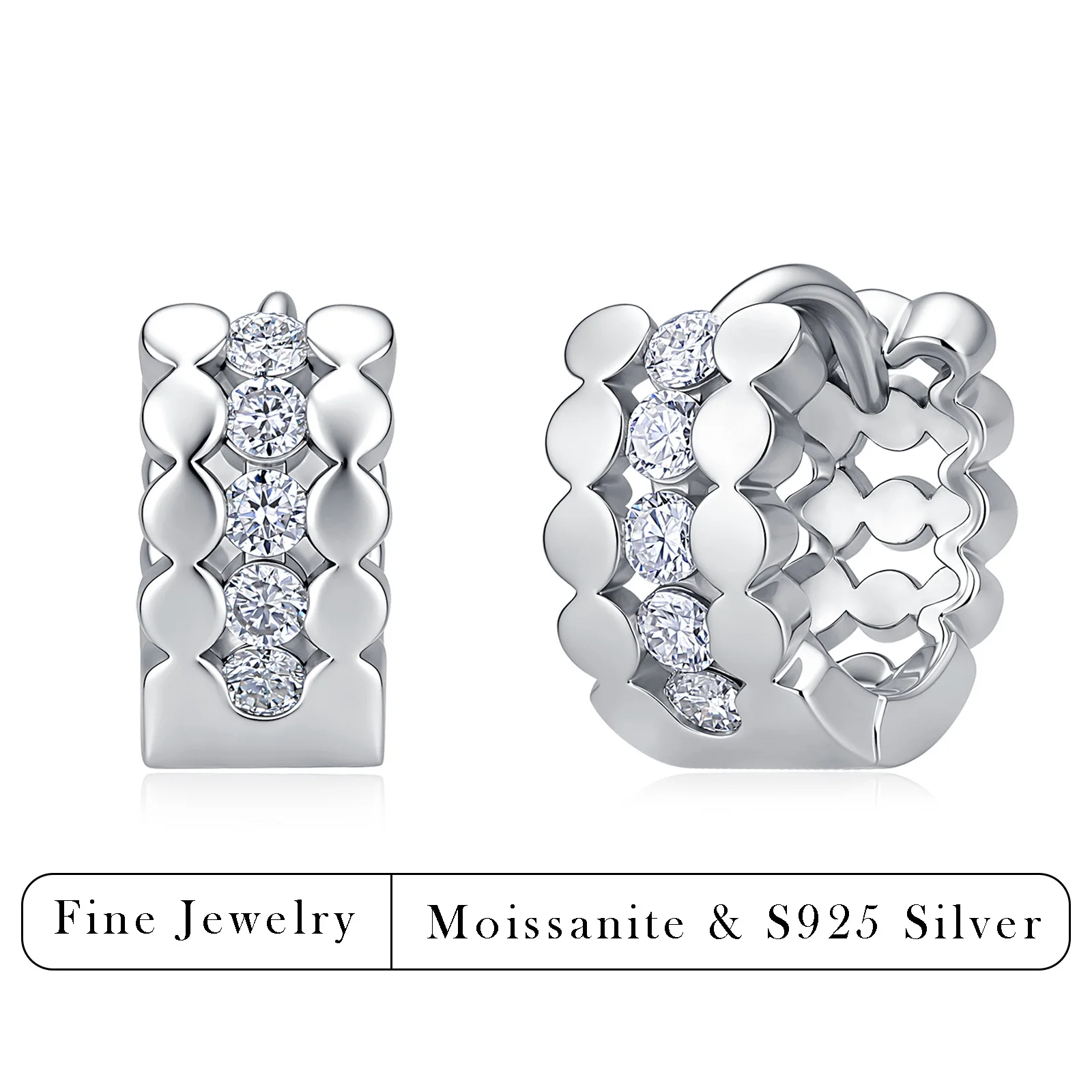 

0.3CTW GRA Moissanite Hoop Earrings 925 Silver Wavy Hollow Paved Diamond Earring Minimalist Fine Jewelry for Women Daily Wear