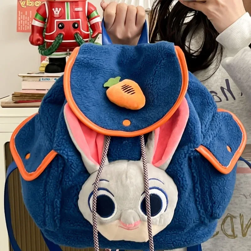 Disney Series Judy Plush Shoulder Bag Fashion Cartoon Cute Shoulder Bag Drawstring Style Outdoor Travel Anime Backpack Zootopia