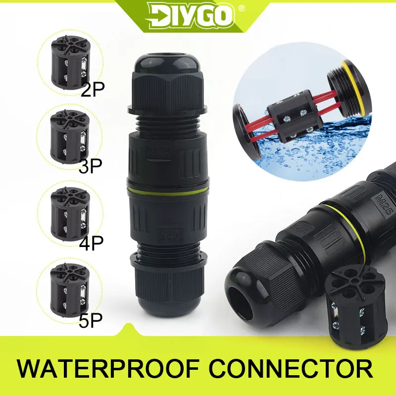 M25 IP68 Nylon Waterproof Connector 2 3 4 5 Pin Solder-Free Screw Type Outdoor Electrical Wire Cable Junction Box Adapter 5-14mm