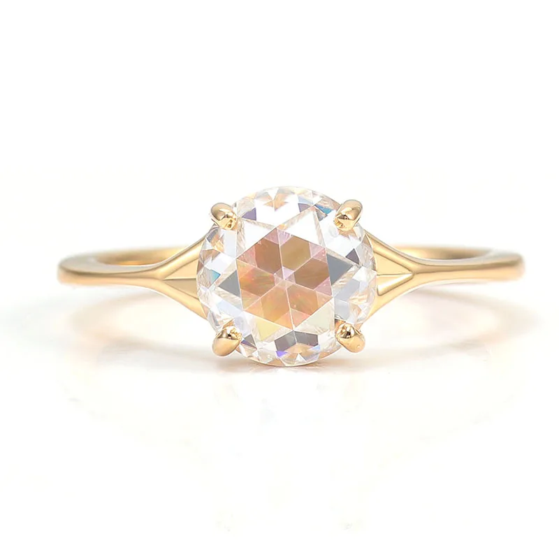 

Provence 14K Yellow Gold Solitaire Ring 8mm Rose Cut Round Moissanite Diamond For Women Classic Ring Gift Anniversary Party Gift