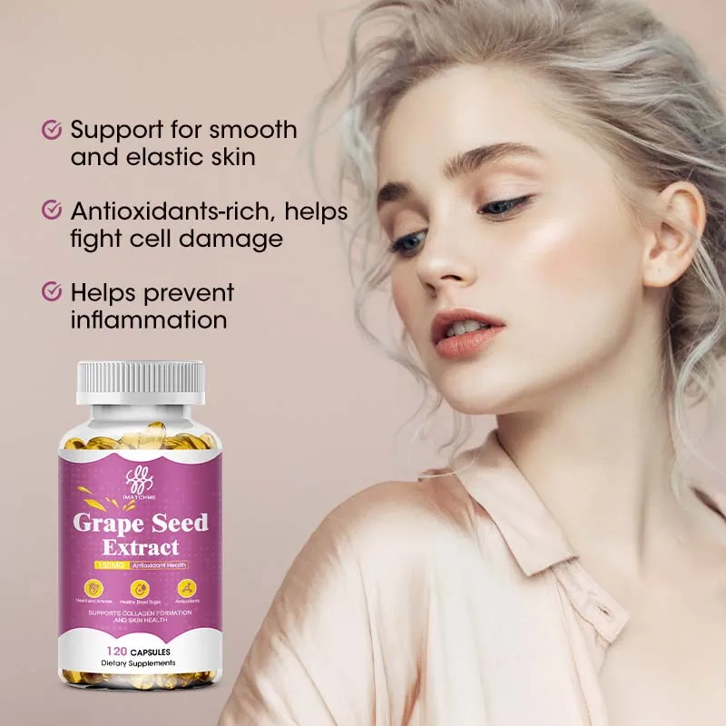 

Grape Seed Extract Capsules Herbal Supplement | Grapeseed Polyphenols + Vitamin C | Promotes Skin Health & Collagen Production