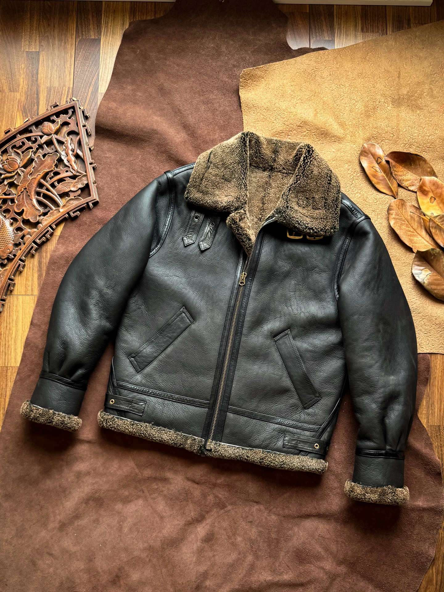 معطف شتوي فاخر للرجال دافئ من الصوف الحقيقي وبطانة من جلد الغنم الطبيعي سترة كلاسيكية بقصة ضيقة #3