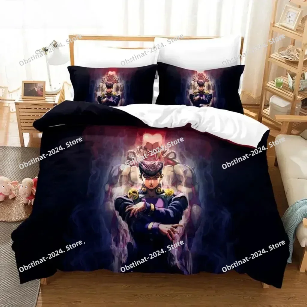 JoJo Bizarre Adventure Jotaro Kujo 3D Printing Comforter Bedding Set,Duvet Cover Bed Set Quilt Cover Pillowcase,King Queen Size