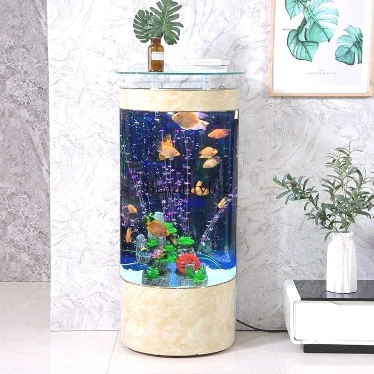 

yj9 Semicircle Fish Globe Ecological Water Exchange Floor-Standing Wall Landscaping Glass Aquarium