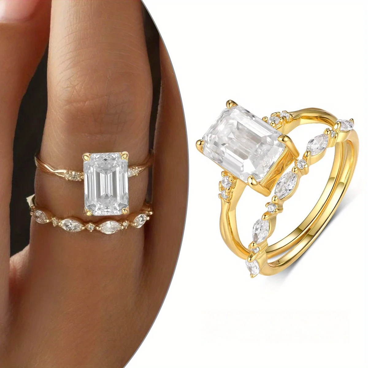 

S925 Sterling Silver 3.5ct Square-Cut Moissanite Ring Fine Jewelry Plated with 18k Gold Suitable for Gift Giving Anniversary