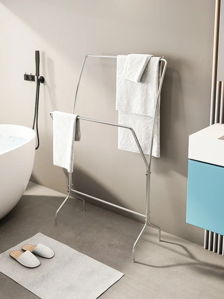 

Nordic stainless steel bathroom floor mounted clothes rack, storage rack, household simple clothes rack, bathroom towel and towe