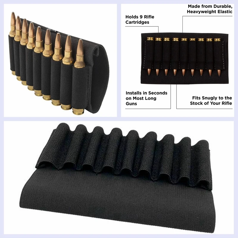 カートリッジベルト 9 ラウンド弾薬パッケージ ナイロン製戦術用 9 シェル ライフル銃床用ホルダー 屋外撮影アクセサリーバッグ