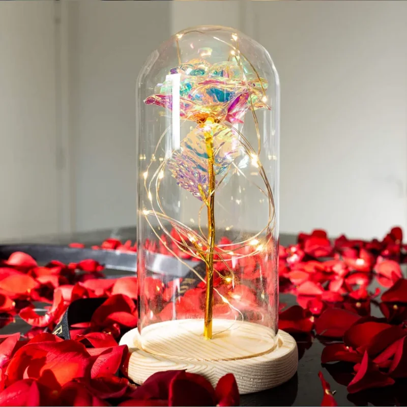 Enchanted Sparkly Rose Mothers Day Gifts Gold Leaf Rose LED Light Artificial Flower valentine's day birthday gift for Mom