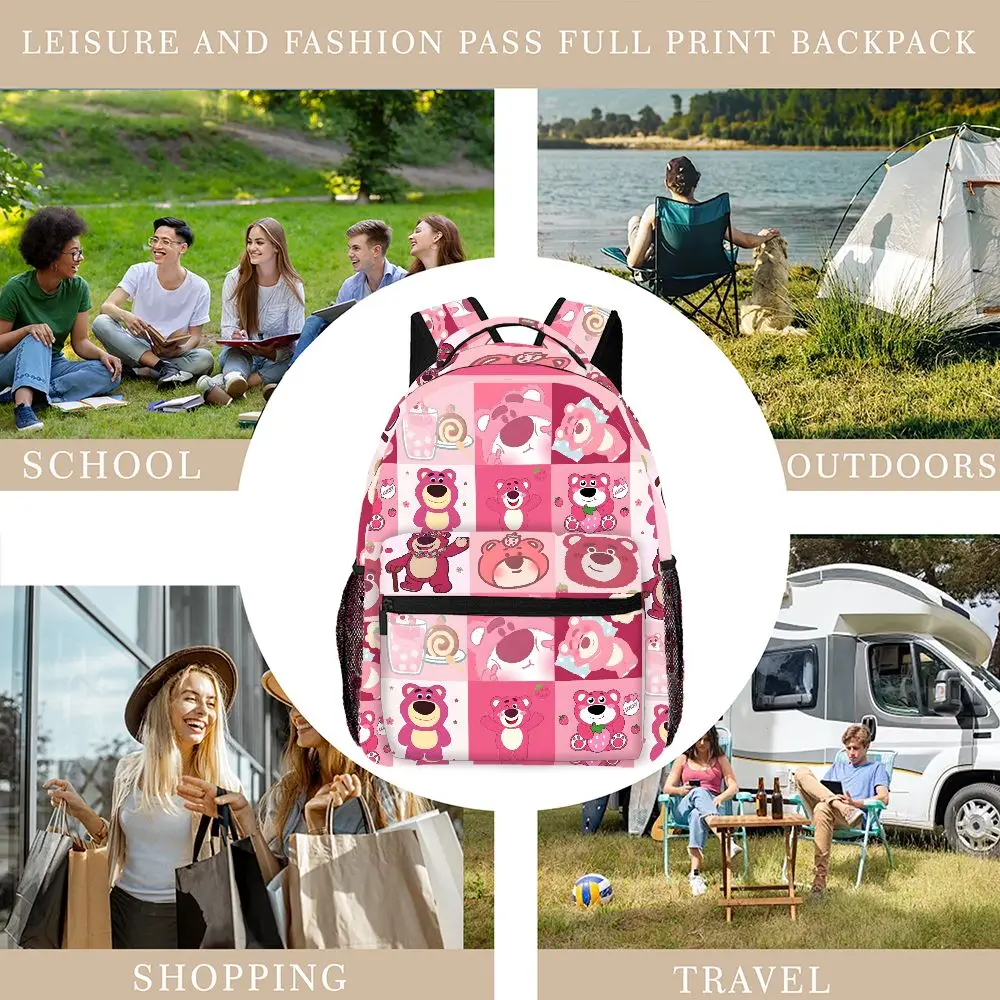 ディズニー ストロベリーベア バックパック、カジュアルバッグ、大容量、高品質ギフト、パーソナライズされた日常使用