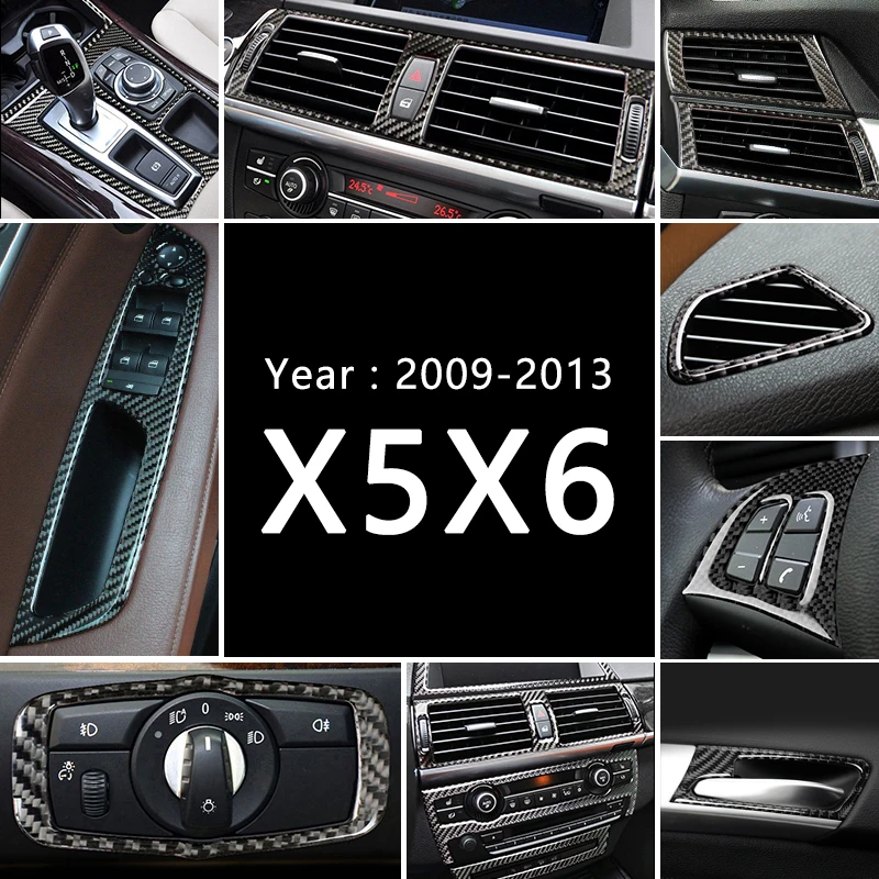 Carbon Fiber For BMW E70 E71 X5 X6 Interior Gearshift Air Conditioning AC CD Panel Reading Light Cover Trim Stickers Accessories