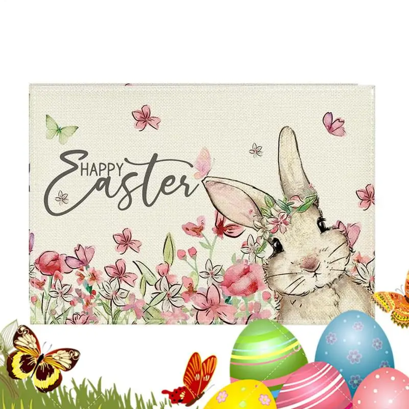 1pcs Easter Placemats 45x30CM Bunny Rabbit Spring Holiday Farmhouse Table Mats Decorations for Home Accessories Linen Fabric