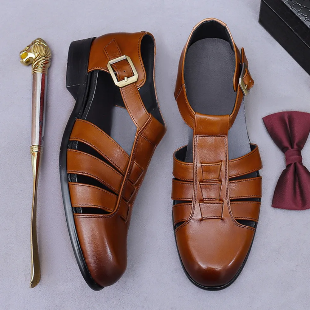 

Inner and Outer Leather Toe Retro Top Layer Cowhide Comfortable Classic Summer Leather Cowhide Driving Sandals Breathable Shoes