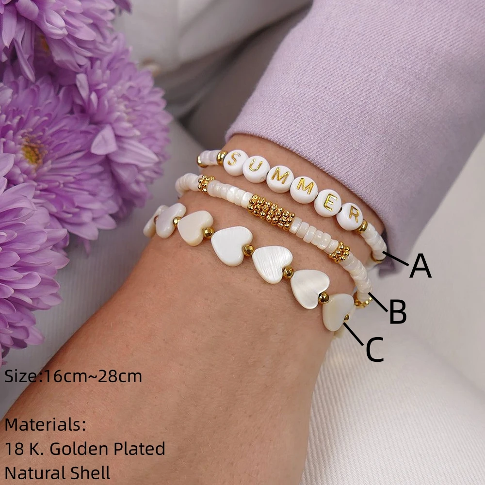 CCGOOD Shell Heart Bracelet for Women Boho Jewelry Gold Plated 18K Lobster Claw Buckle Summer Bracelets Stackable Pulseras Mujer
