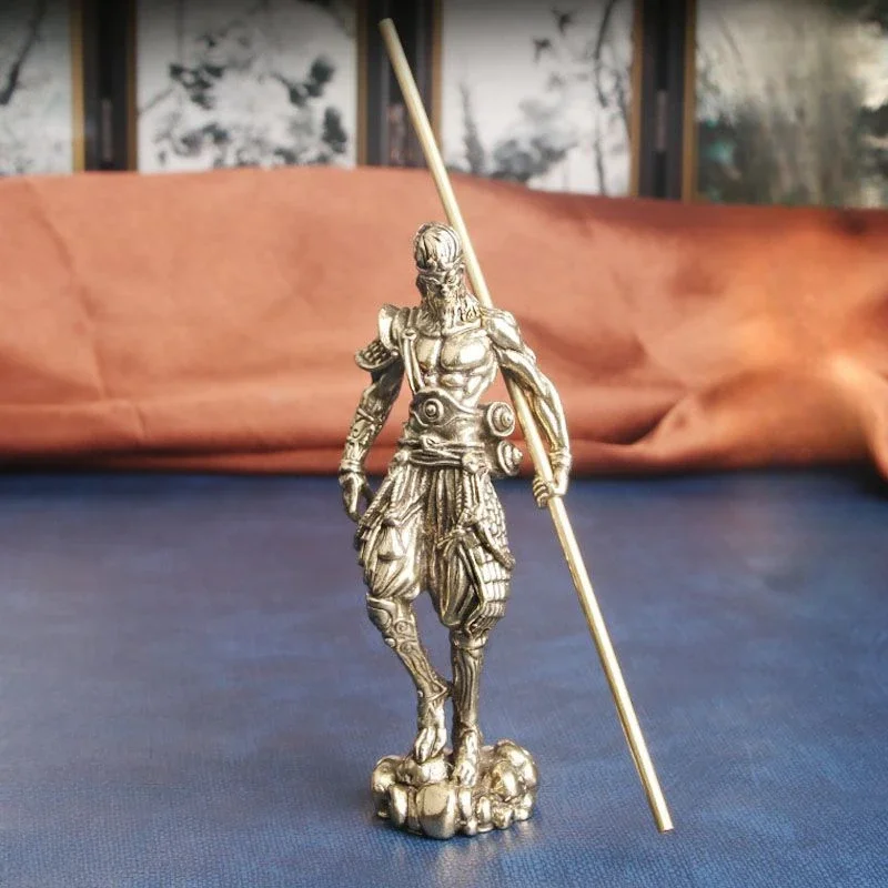 Antique Retro Brass SunWuKong Monkey King Figurines Retro Office Desktop Decoration Miniature Car Ornament Bronze Home Decor