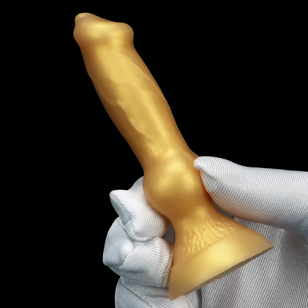 Entry-level Female Masturbator Golden Mini Dog Dildos Realistic Animal Penis Small Wolf Dick Anal Sex Soft Toys For Women 18+
