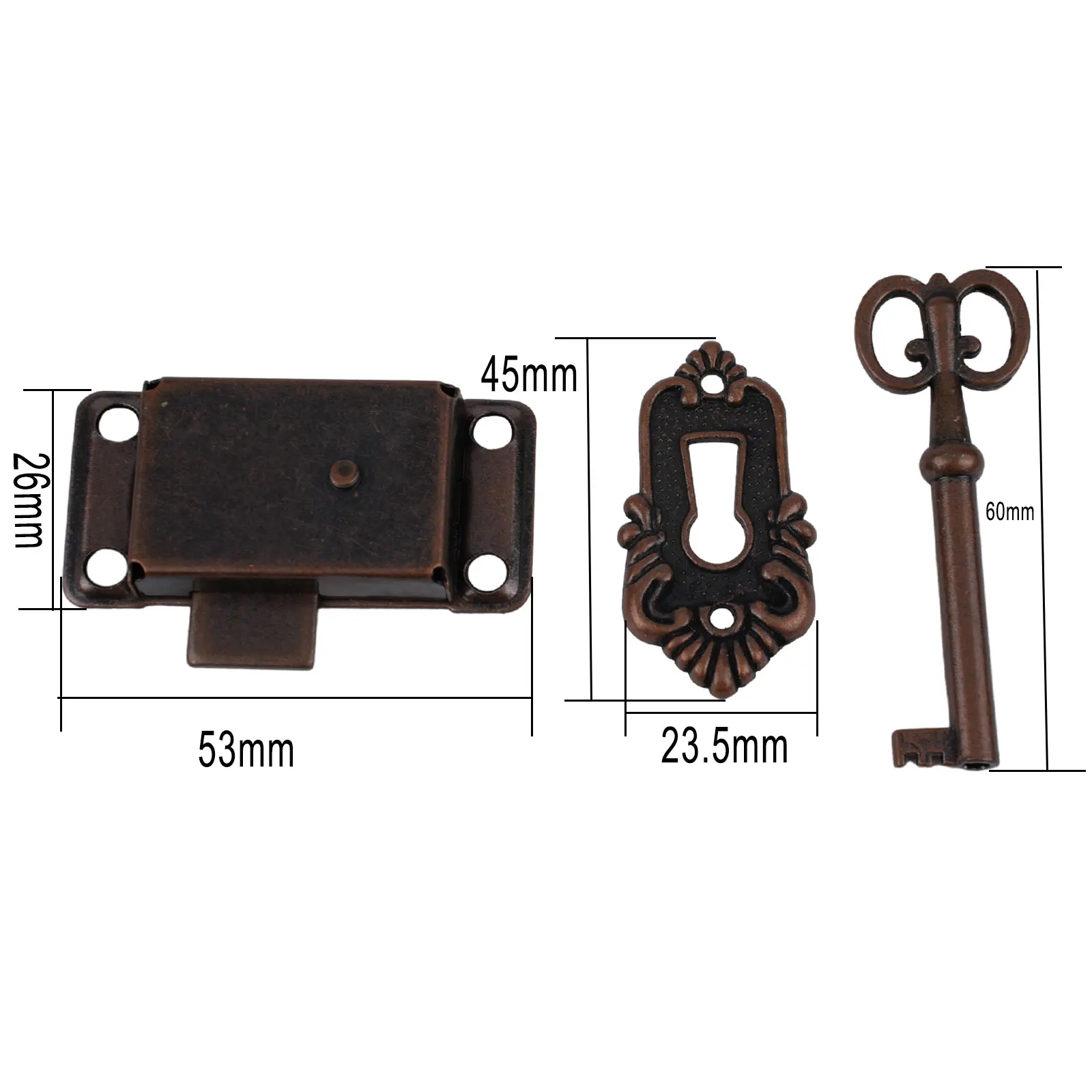 Antique Door Lock Drawer Jewelry Wooden Box Cabinet Wardrobe Cupboard Door Lock set With Key Decorative Furniture Hardware