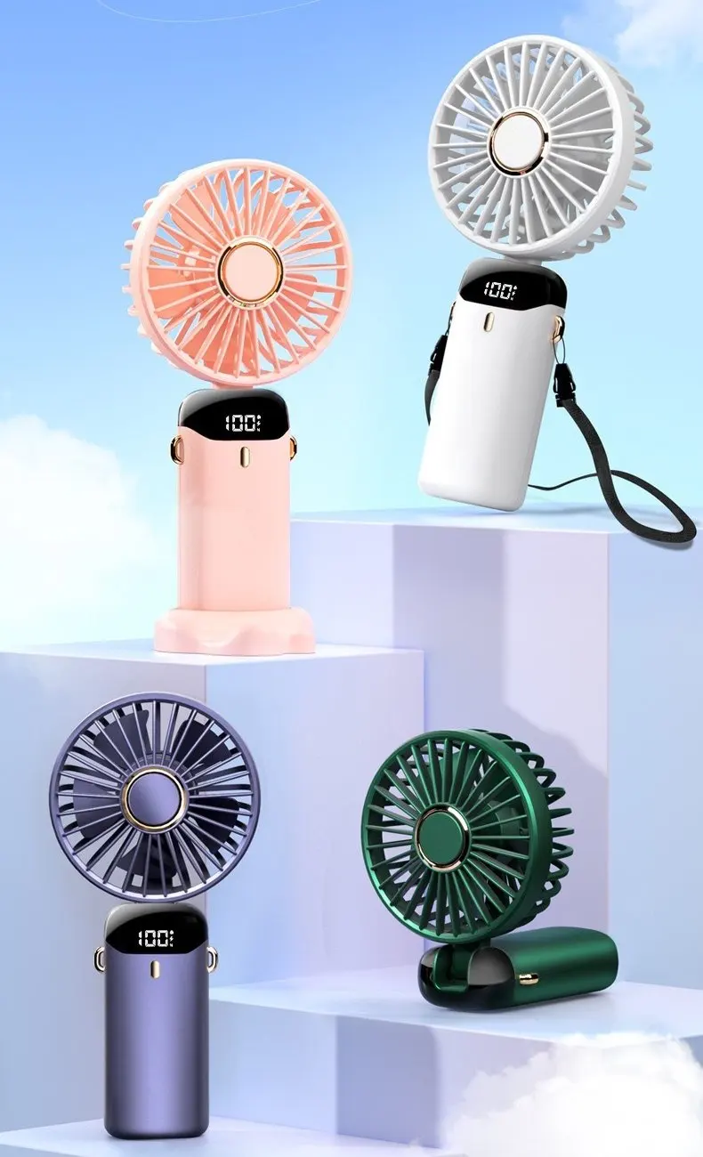 3-in-1 draagbare ventilator Handheld nekbureauventilator 5-snelheden digitaal display Ultrastille make-upventilator voor vrouwen Desktop Clip-ventilator voor kantoor