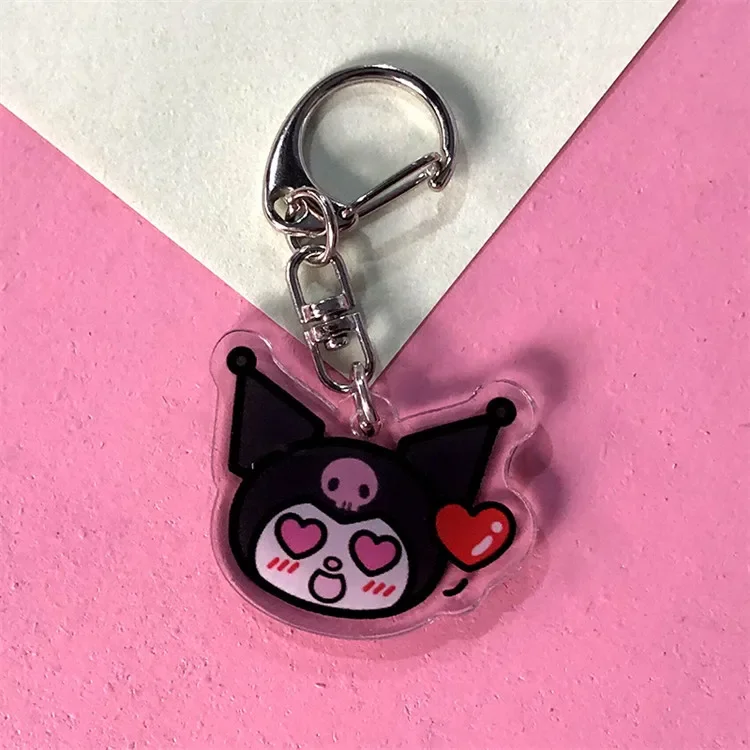 Kawaii Sanrio Kuromi Key Chain Double-sided Transparent Acrylic Girl Bag Key Pendant Emoticon Girlfriend Children Birthday Gift