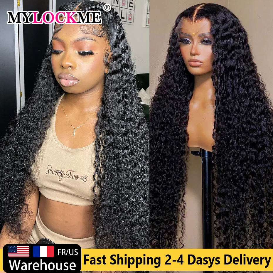 Perruque Lace Front Wig Remy Brésilienne Naturelle, Cheveux Bouclés, Deep Wave, 4 Tages, 13x4, 13x6, Transparente