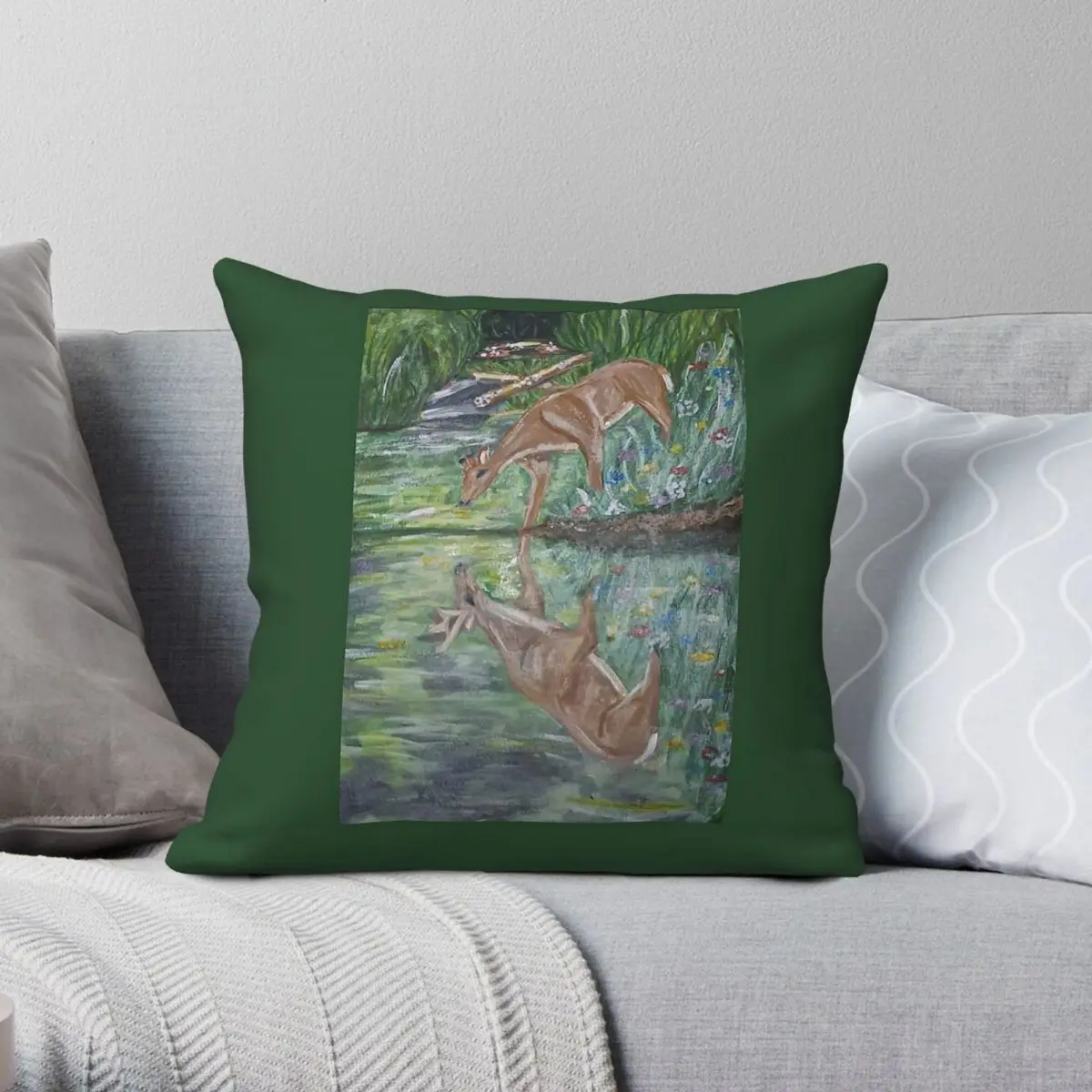 

Deer Echoes In The Water Square Pillowcase Polyester Linen Velvet Printed Zip Decor Pillow Case Home Cushion Cover 18"