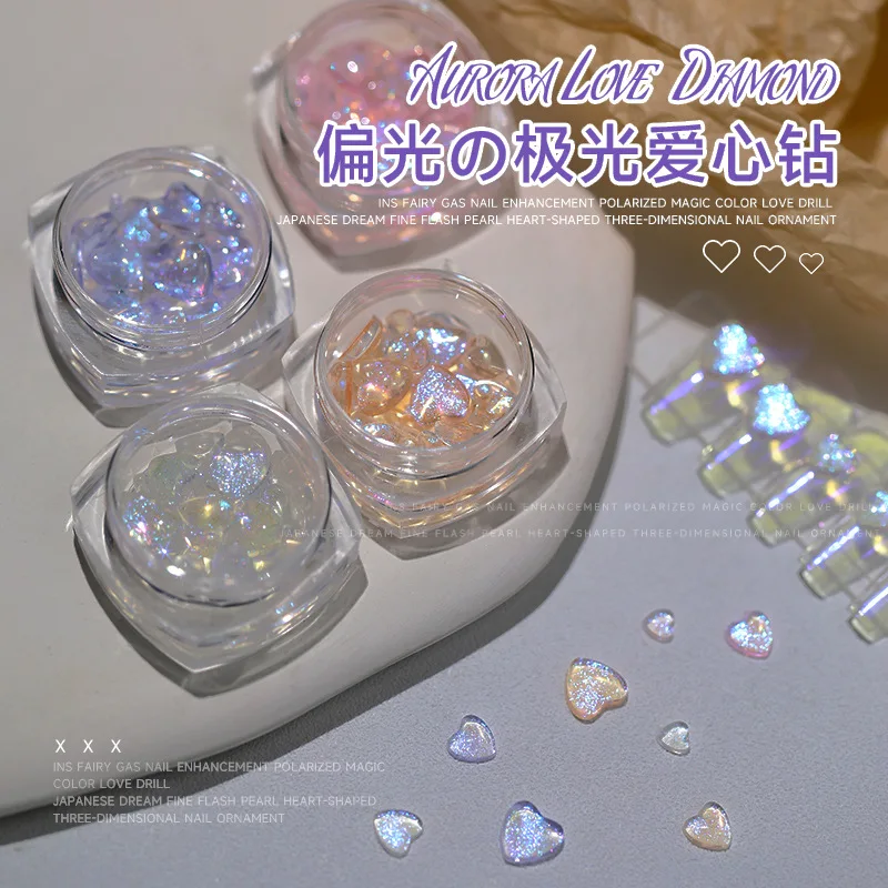 30/40pcs Aurora Heart Nail Art Diamond Mixed Size Love Jewelry Charm 3D Flat Back Heart Nail Part For DIY Manicure Decoration #%