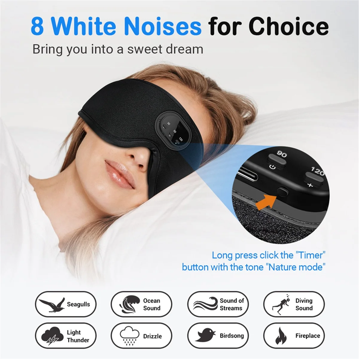 A20M 3D Bluetooth Schlafmaske Kopfhörer Augenmaske Bequeme drahtlose Musik Schlafmaske Rauschunterdrückung Blackout Schlafmaske