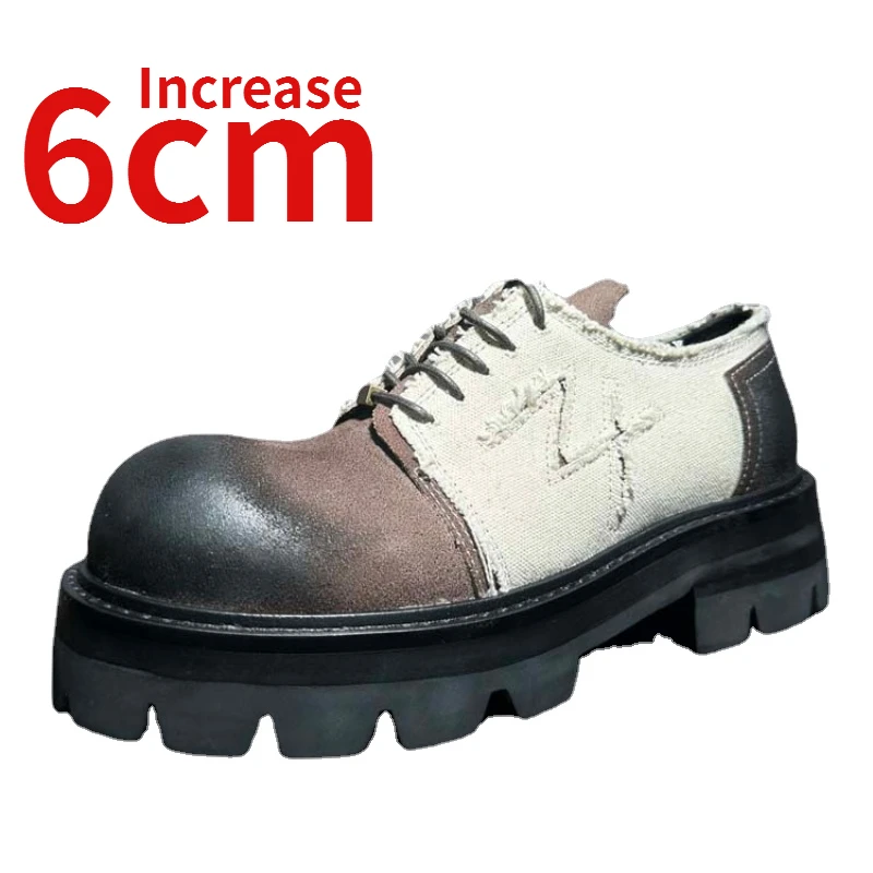 

Street Photo Design Shoes for Men's Increase 6cm Retro Handmade Derby Shoe Cowhide Thick Soled Elevator Casual Leather Shoes Men