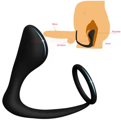 2 In 1 Anal Plug With Penis Rings Prostate Massage Dildo Butt Plug G-Spot Stimulator Delay Ejaculation Anal Sex Product For Male