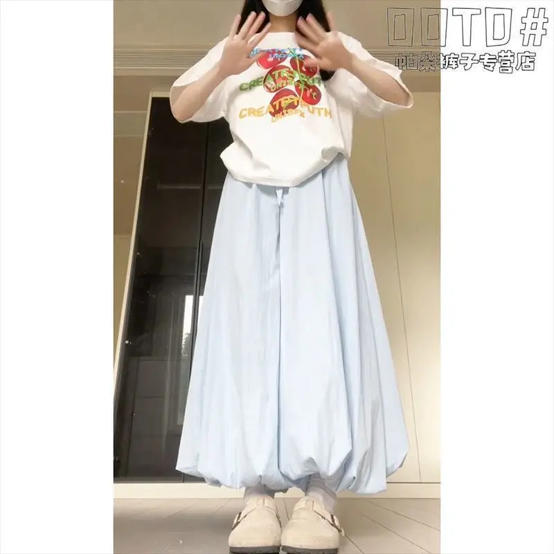 Summer 2026 New Women Clothing Simplicity Pleated Solid Color Elastic Waist Wide Leg Pants Female Casual High Waist Bloomers