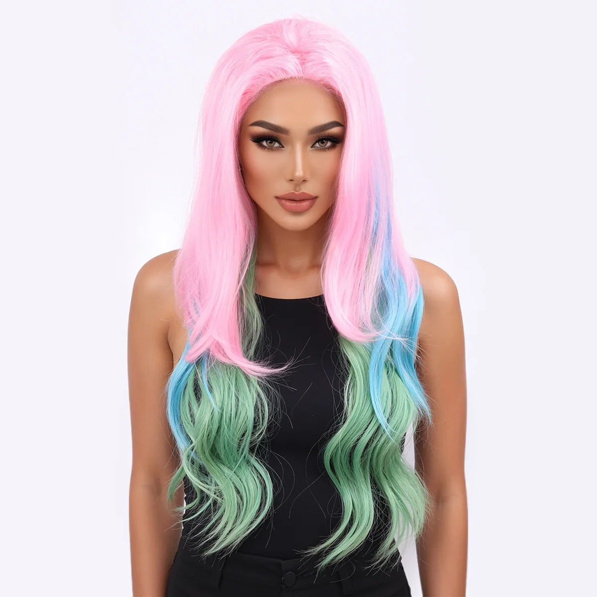 Color gradient wig, European and American cosplay wig, split into bangs, simulated scalp, ghost festival
