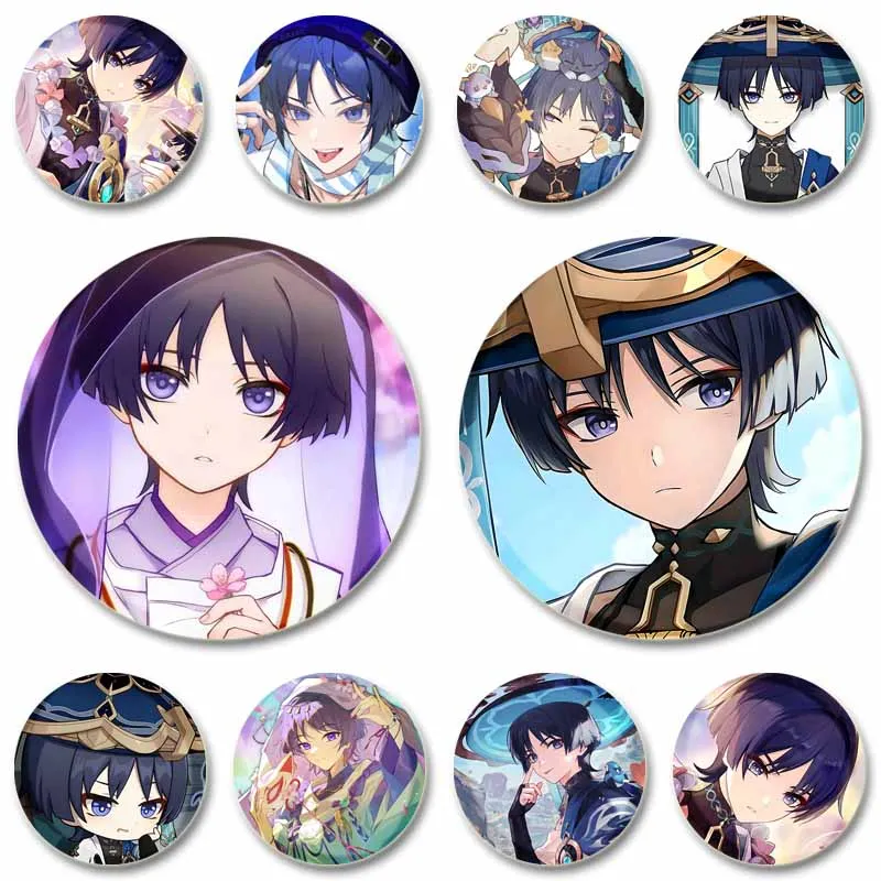 

Popular Game Figure Wanderer Badges Genshin Impact Round Brooches Cartoon Cosplay Lapel Pins Backpacks Bag Accessories Fan Gifts