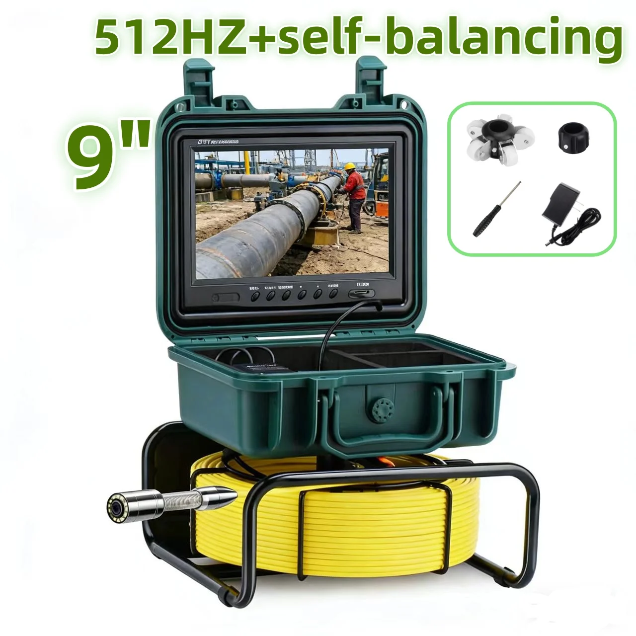 

Sewer Camera with 512Hz locator Image self Balancing IP68 Waterproof 9-inch Pipeline Inspection Endoscope, Equipped With 16GB