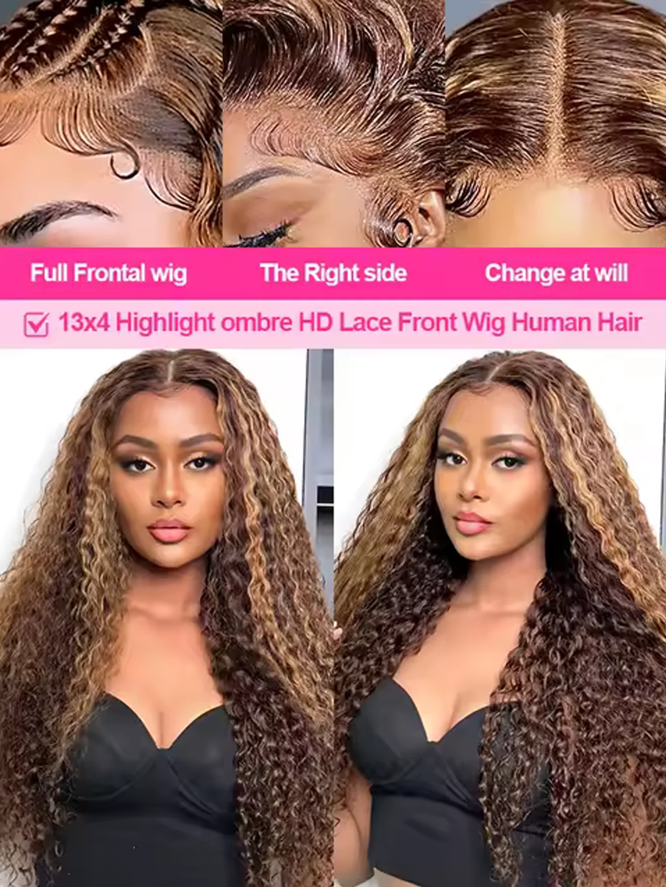 تسليط الضوء على أومبير الدانتيل شعر مستعار أمامي مجعد الباروكات 13x4 موجة عميقة الدانتيل أمامي موجة عميقة خصلات الشعر المستعار الإنسان 4/27 الملونة موجة عميقة الباروكات #4