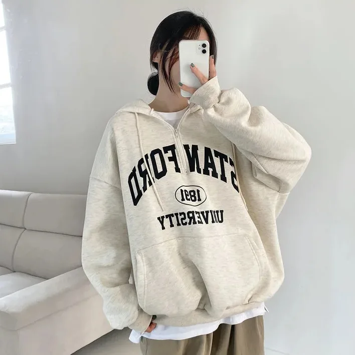 2024 Women Cotton Hoodie Letter Print Fleece Hooded Shirt Oversized Designer Pullover Sweatshirt Autumn Spring Clothing