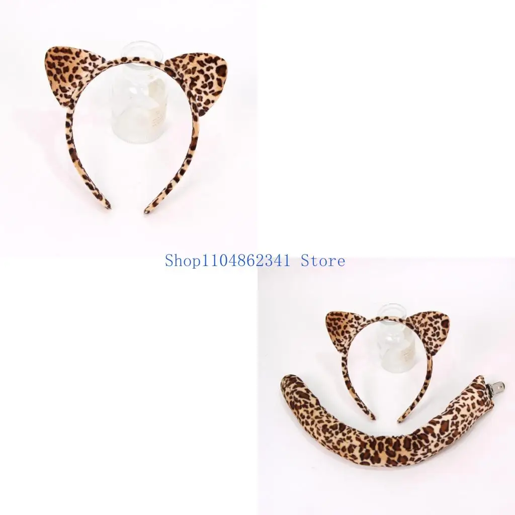 5ASD dla zwierząt koty uszy pałąk napędowy pasujący ogon z zestawem oddychającą do oddychania kostium rólowy