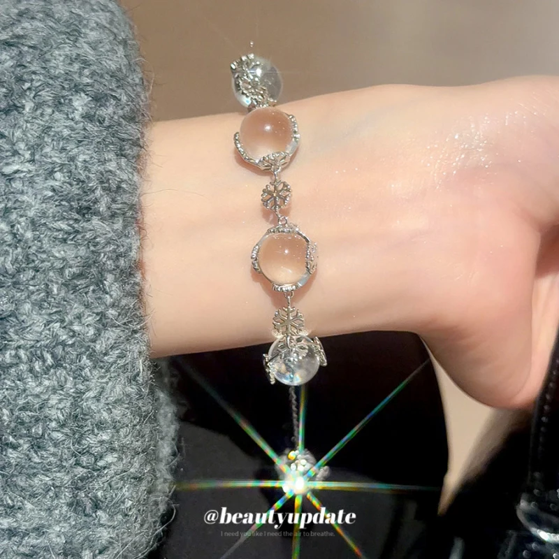 Coldness Style Simple Gentle Personality Crystal Bead Snowflake Bracelet Niche Light Luxury High-End Party Accessories Women