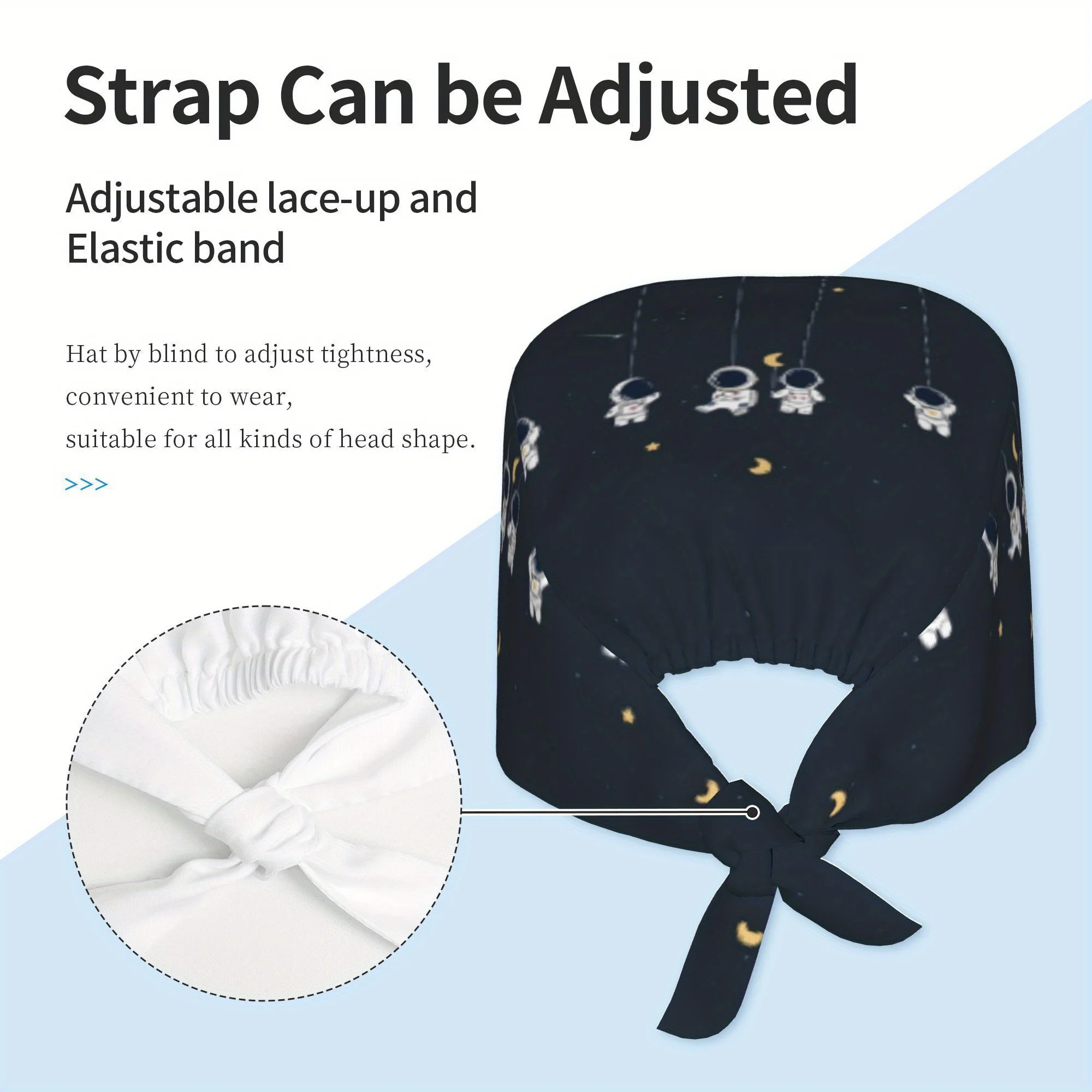 Unisex Astronaut-Themed Stylish Work Cap a Lightweight Adjustable Skull Cap with a Tie-Back Suitable for Nurses Chefs
