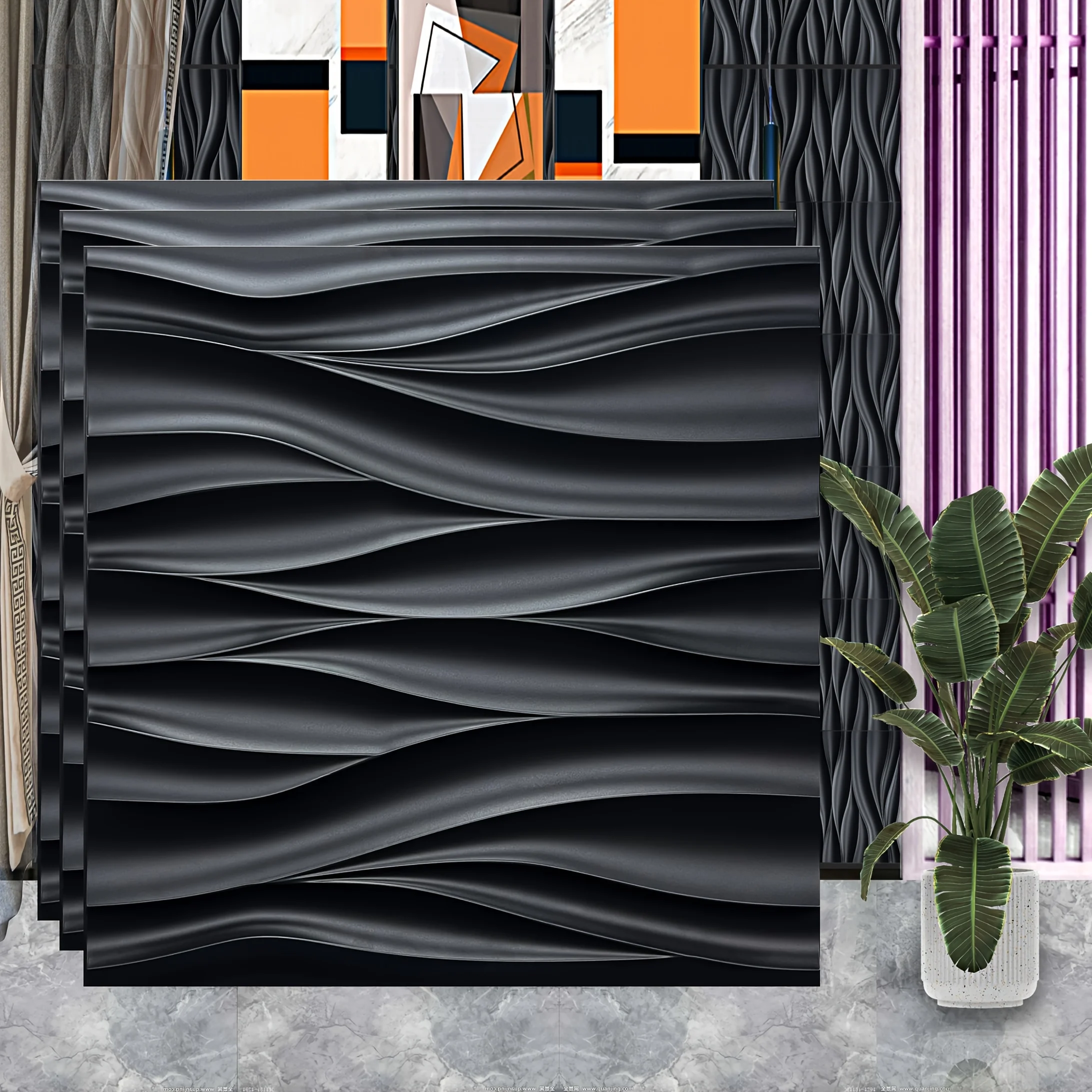 10pcs Premium 3D Wave Stripe Wallpaper PVC Wall Decor for Living Room Bedroom Office Decor TV Background Non-Self Adhesive