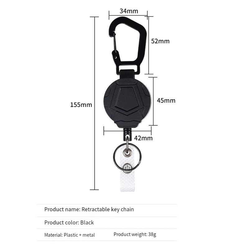 Llavero retráctil multiherramienta, carrete de insignia con cordón retráctil de 23,6 pulgadas, mosquetón duradero, 4 paquetes